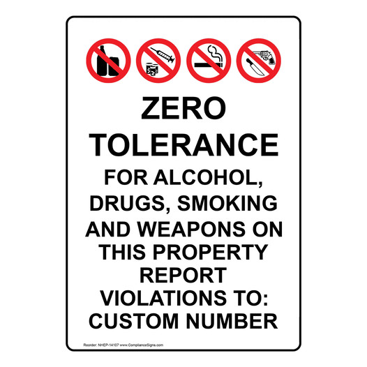 Portrait Zero Tolerance For Alcohol, Sign With Symbol NHEP-14107