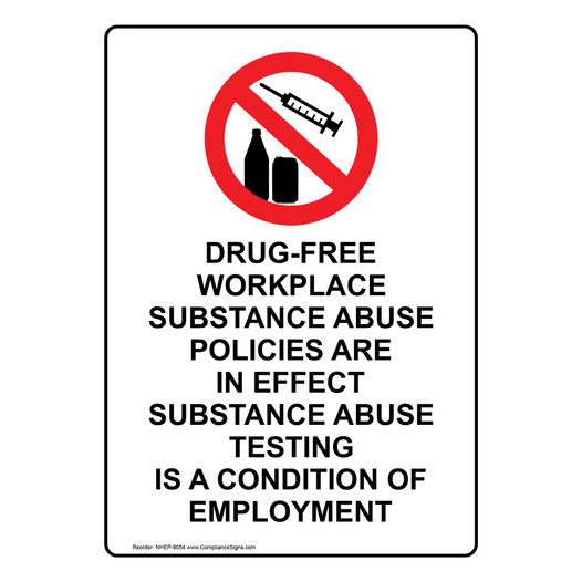 Portrait Drug-Free Workplace Substance Sign With Symbol NHEP-8054