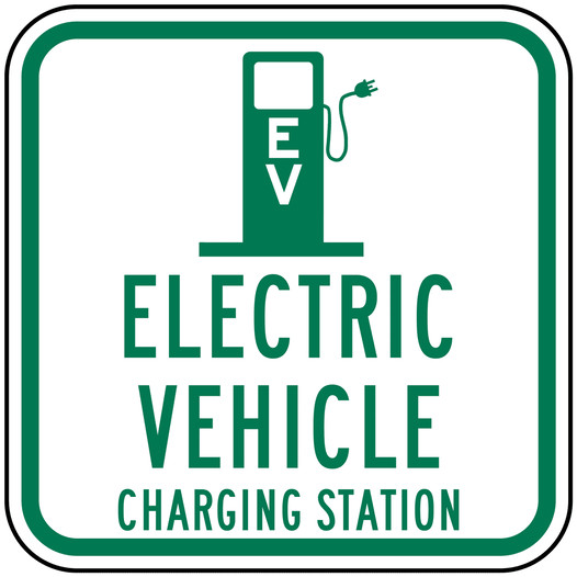 Electric Vehicle Charging Sign With Symbol - White Reflective - 6 Sizes