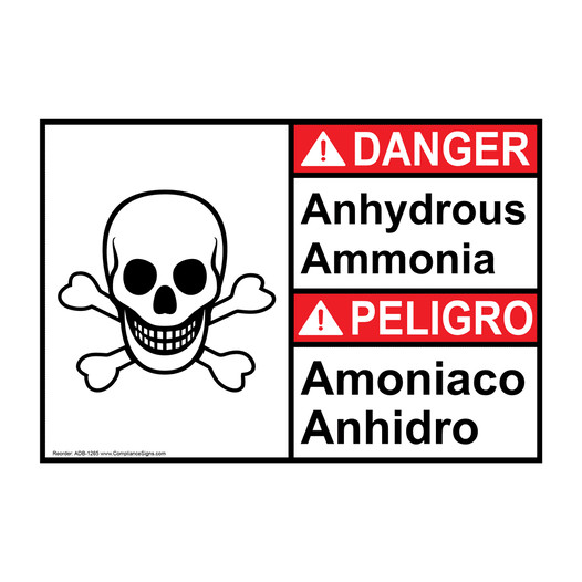 English + Spanish ANSI DANGER Anhydrous Ammonia Sign With Symbol ADB-1265