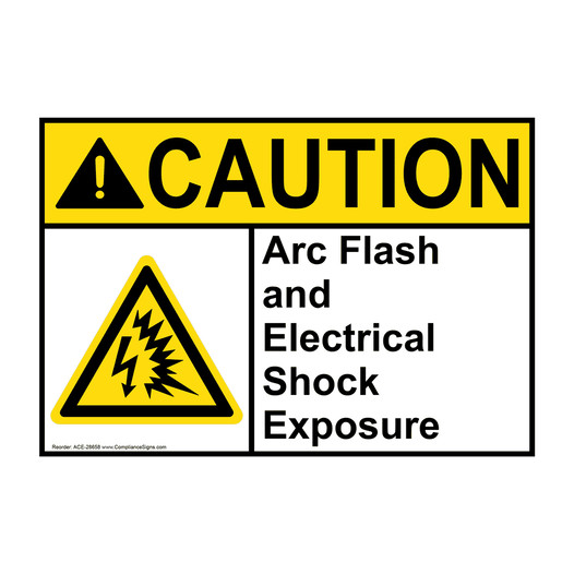 ANSI CAUTION Arc Flash and Electrical Shock Sign with Symbol ACE-28658