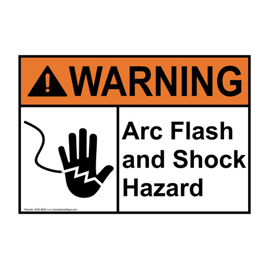 ANSI WARNING Arc Flash And Shock Hazard Sign with Symbol AWE-9625