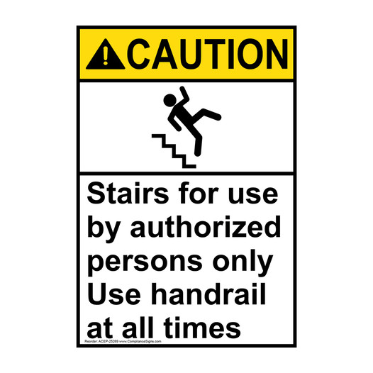 Portrait ANSI CAUTION Stairs for Sign with Symbol ACEP-25269