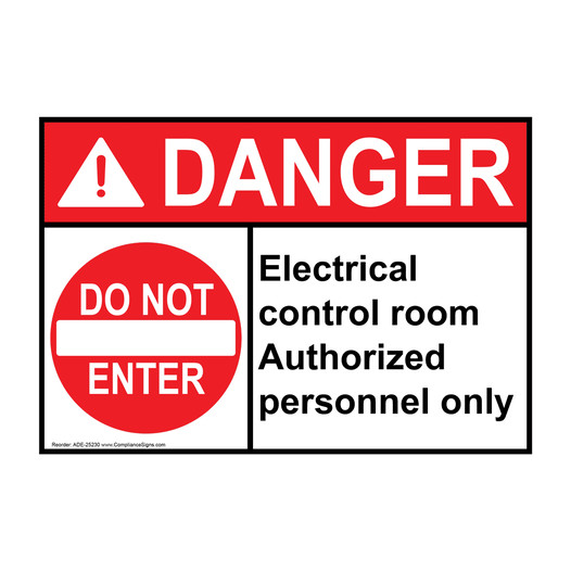 ANSI DANGER Electrical control room Sign with Symbol ADE-25230