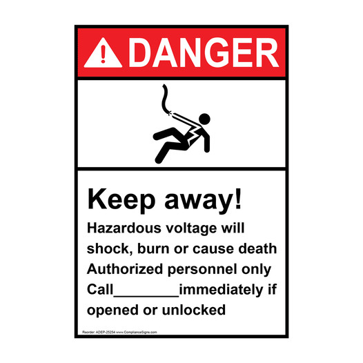 Portrait ANSI DANGER Keep away! Sign with Symbol ADEP-25254