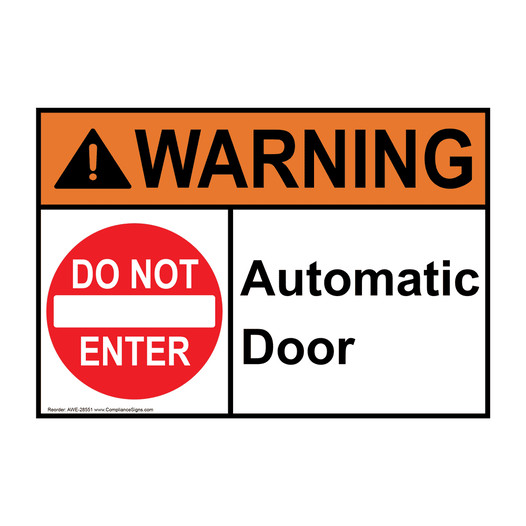ANSI WARNING Automatic Door Sign with Symbol AWE-28551