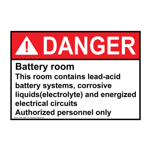 ANSI DANGER Battery Room Contains Lead-Acid Sign ADE-19967