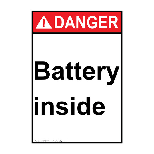 Portrait ANSI DANGER Battery inside Sign ADEP-28314