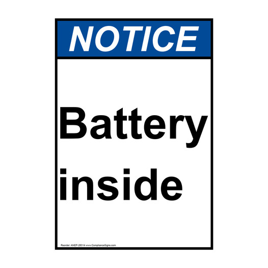 Portrait ANSI NOTICE Battery inside Sign ANEP-28314
