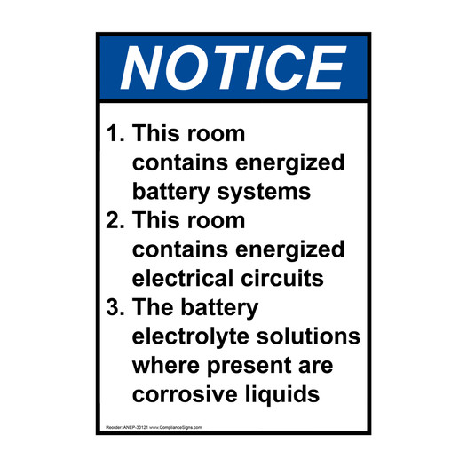 Portrait ANSI NOTICE 1. This room contains Sign ANEP-30121