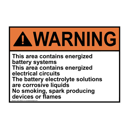 ANSI WARNING This area contains energized battery systems Sign AWE-28322