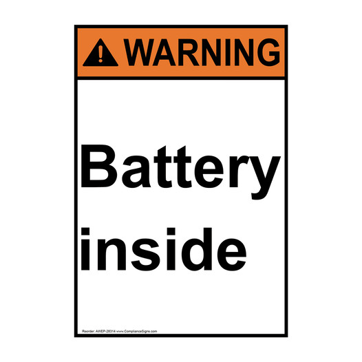 Portrait ANSI WARNING Battery inside Sign AWEP-28314