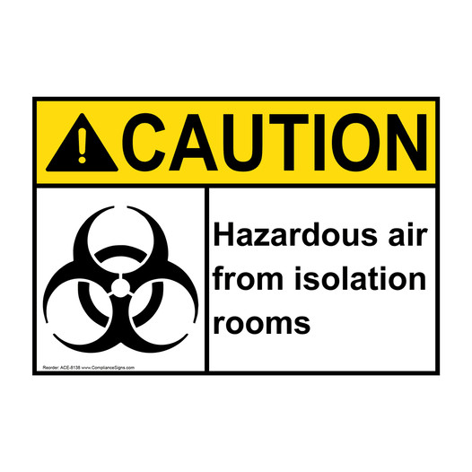 ANSI CAUTION Hazardous Air From Isolation Rooms Sign with Symbol ACE-8138