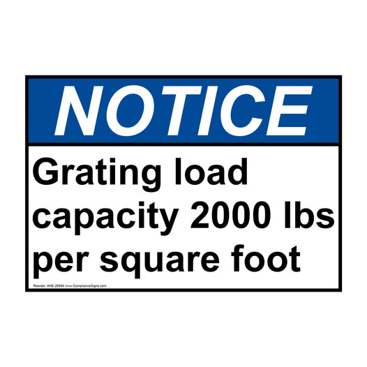 ANSI NOTICE Grating load capacity 2000 lbs per Sign ANE-26854