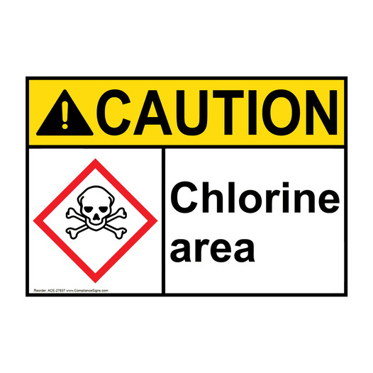 ANSI CAUTION Chlorine area Sign with GHS Symbol ACE-27837