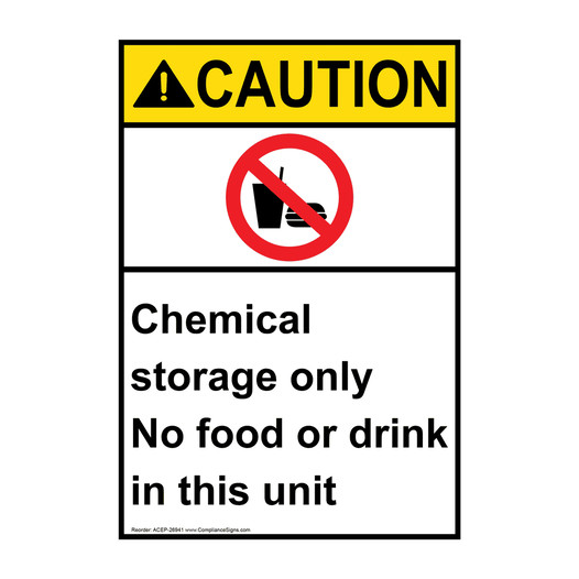 Portrait ANSI CAUTION Chemical storage Sign with Symbol ACEP-26941