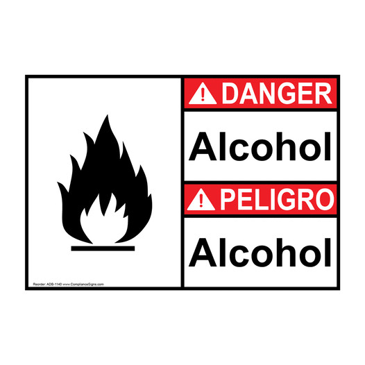 English + Spanish ANSI DANGER Alcohol Sign With Symbol ADB-1140