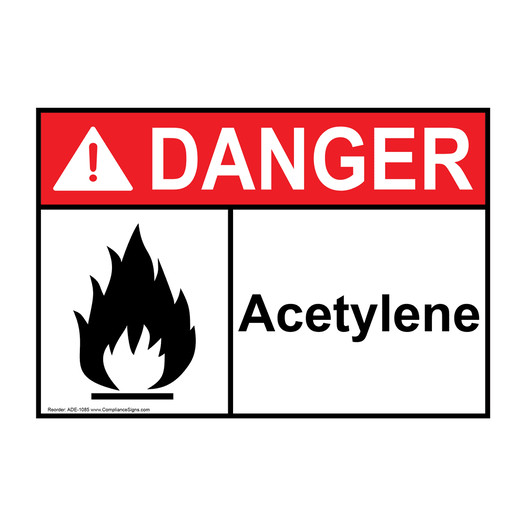 ANSI DANGER Acetylene Sign with Symbol
