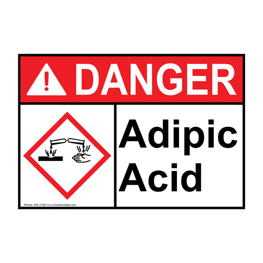 ANSI DANGER Adipic Acid Sign with GHS Symbol ADE-37256