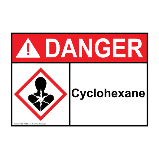 ANSI DANGER Cyclohexane Sign with GHS Symbol ADE-37367