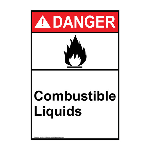 Portrait ANSI DANGER Combustible Liquids Sign with Symbol ADEP-1735