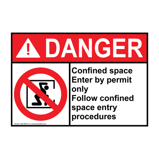 ANSI DANGER Confined space Enter by permit Sign with Symbol
