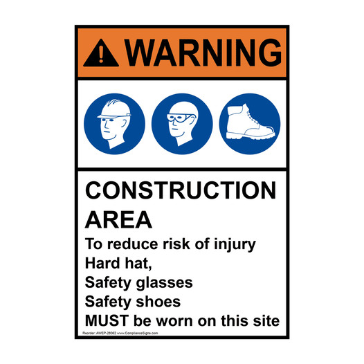 Portrait ANSI WARNING Construction Area Sign with Symbol AWEP-28062