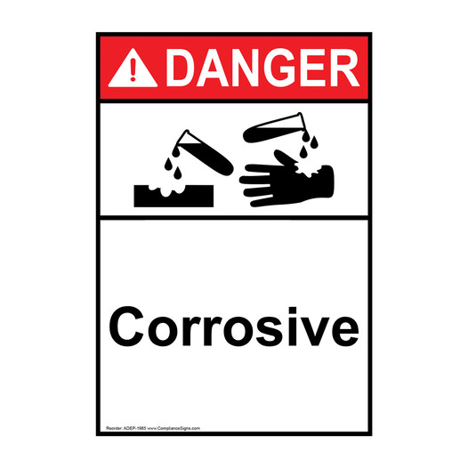 Portrait ANSI DANGER Corrosive Sign with Symbol ADEP-1985