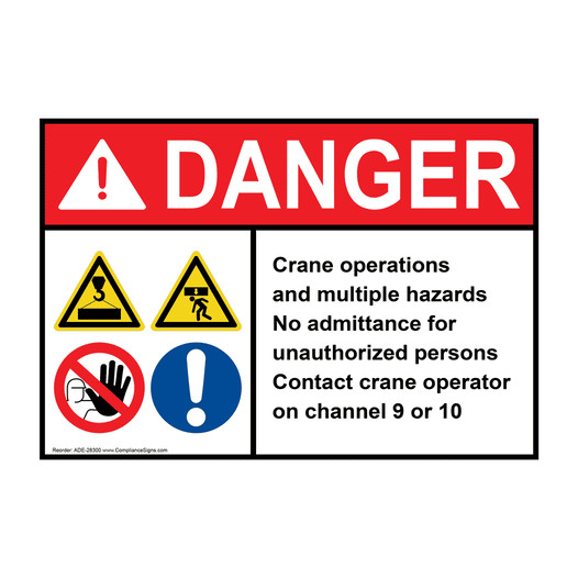 ANSI DANGER Crane operations and Sign with Symbol ADE-28300