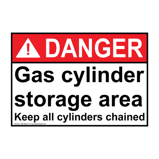 ANSI DANGER Gas cylinder storage area Keep all cylinders Sign ADE-28243