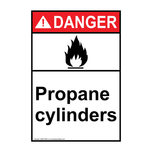 Portrait ANSI DANGER Propane Cylinders Sign with Symbol ADEP-5390