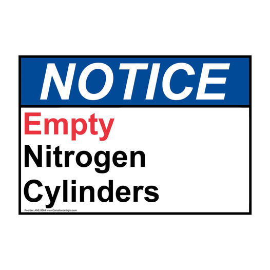 ANSI NOTICE Empty Nitrogen Cylinders Sign ANE-9564