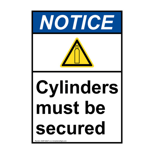 Portrait ANSI NOTICE Cylinders must be secured Sign with Symbol ANEP-28247