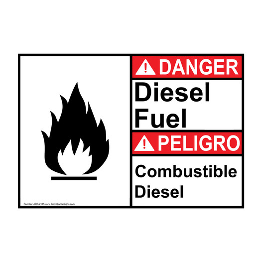 English + Spanish ANSI DANGER Diesel Fuel - Combustible Diesel Sign With Symbol ADB-2105