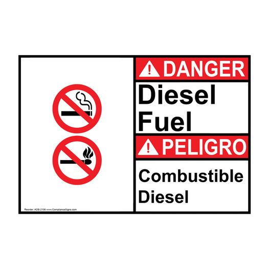 English + Spanish ANSI DANGER Diesel Fuel - Combustible Diesel Sign With Symbol ADB-2106