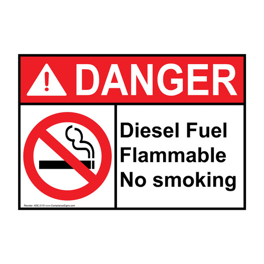 ANSI DANGER Diesel Fuel Flammable No Smoking Sign with Symbol ADE-2115