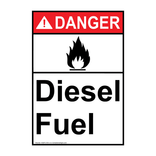 Portrait ANSI DANGER Diesel Fuel Sign with Symbol ADEP-2105