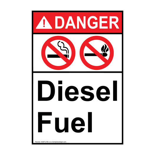 Portrait ANSI DANGER Diesel Fuel Sign with Symbol ADEP-2106