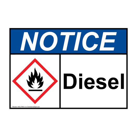 ANSI NOTICE Diesel Sign with GHS Symbol ANE-27843