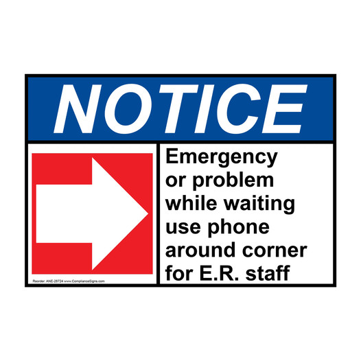 ANSI NOTICE Emergency or problem while waiting Sign with Symbol ANE-28724
