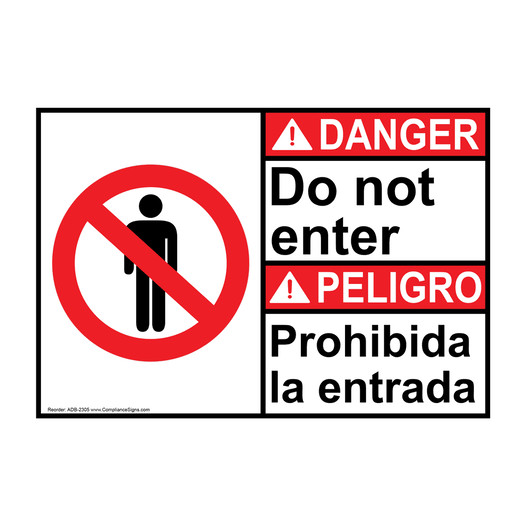 English + Spanish ANSI DANGER Do Not Enter Sign With Symbol ADB-2305
