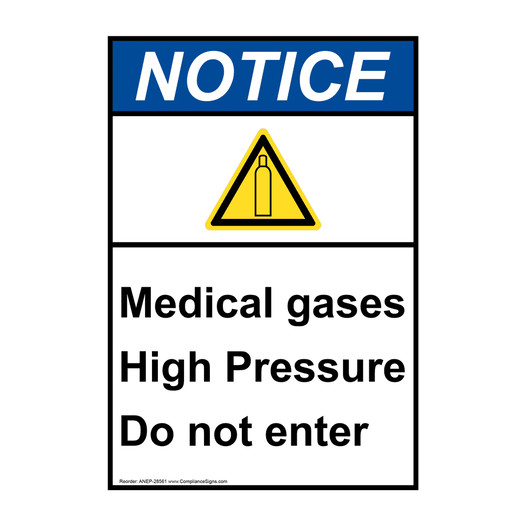 Portrait ANSI NOTICE Medical gases Sign with Symbol ANEP-28561