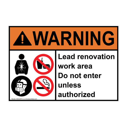 ANSI WARNING Lead renovation work Sign with Symbol AWE-28575