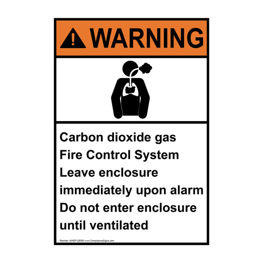 Portrait ANSI WARNING Carbon dioxide Sign with Symbol AWEP-28550