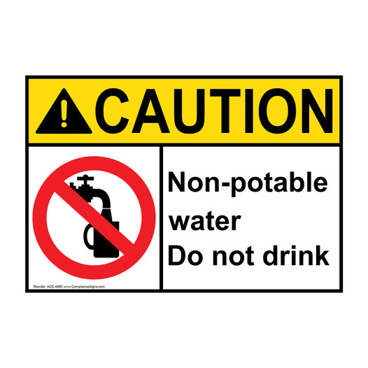 ANSI CAUTION Non-Potable Water Do Not Drink Sign or Label