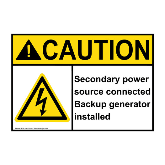 ANSI CAUTION Secondary power source Sign with Symbol