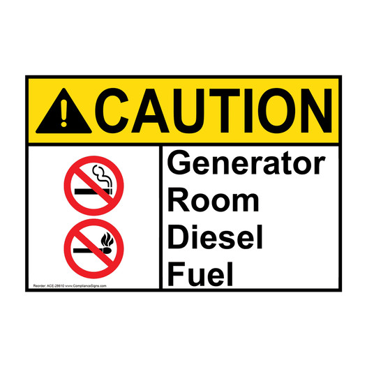 ANSI CAUTION Generator Room Diesel Fuel Sign with Symbol ACE-28610