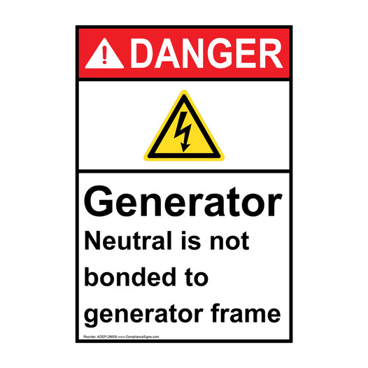 Portrait ANSI DANGER Generator Neutral Sign with Symbol ADEP-28609