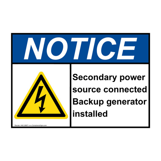 ANSI NOTICE Secondary power source Sign with Symbol ANE-28607