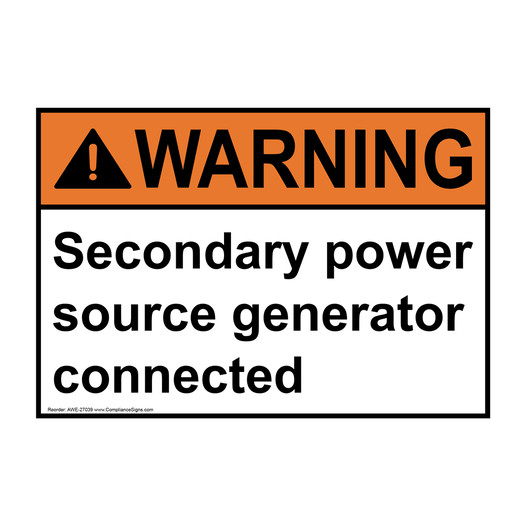 ANSI WARNING Secondary power source generator connected Sign AWE-27039